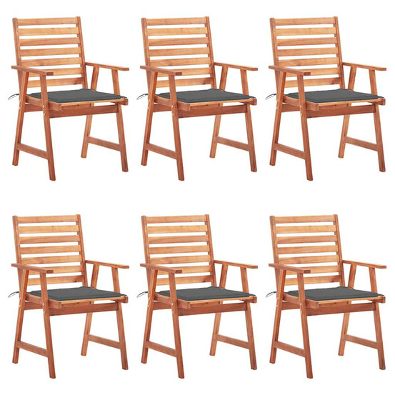 Chaises à manger d'extérieur lot de 6 et coussins acacia massif