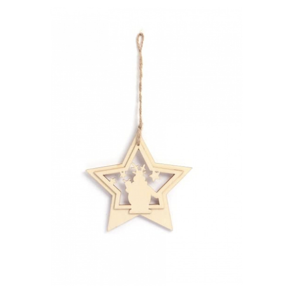 Suspension en bois de noël étoile et renne 13 x 13 cm - décoration festive élégante