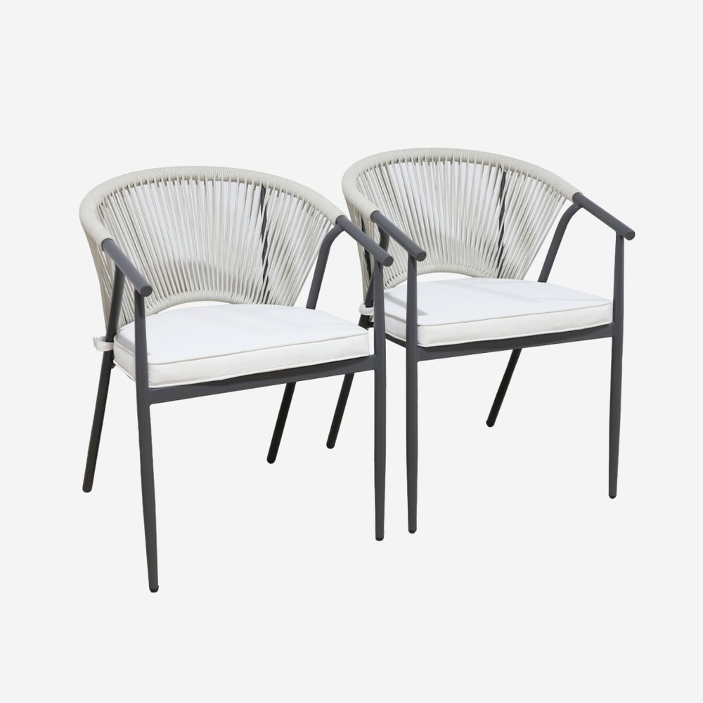 Lot de 2 fauteuils empilables acier et cordes - liora