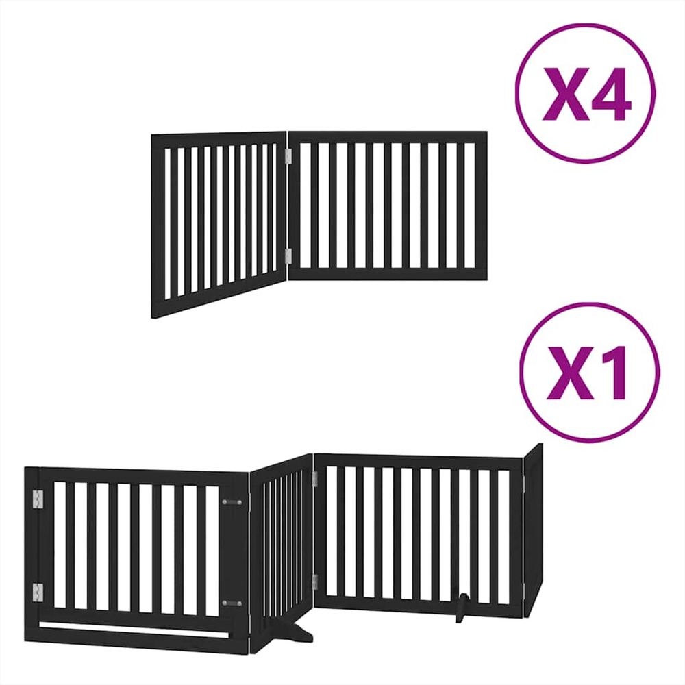 Barrière pour chien porte pliable 12panneaux noir bois peuplier