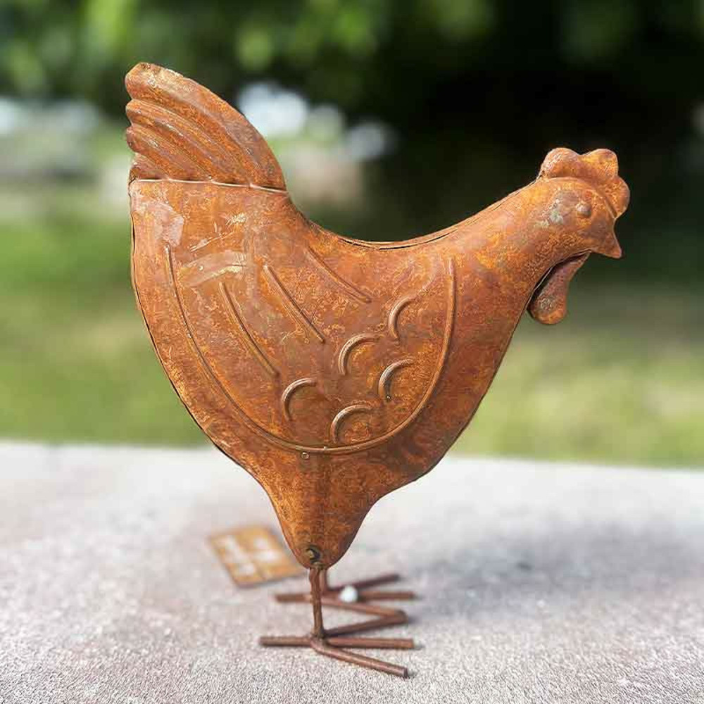 Statuette poule décorative fer rouille 17x7x20cm