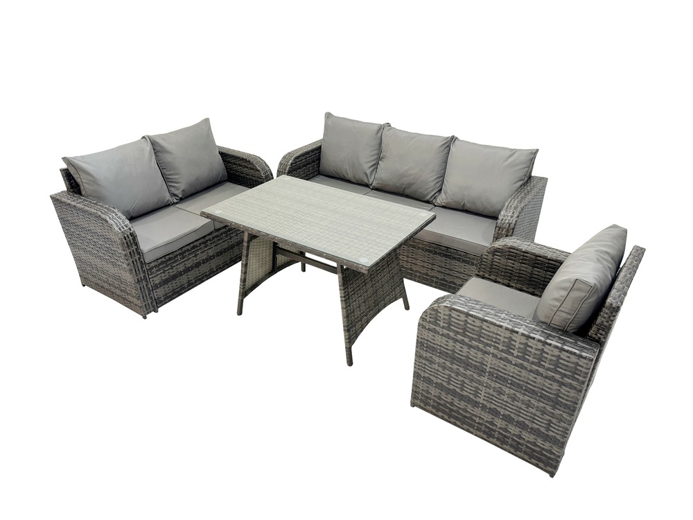 Salon de jardin exterieur 7 places ensemble de canapés en rotin avec table à manger gris foncé mixte