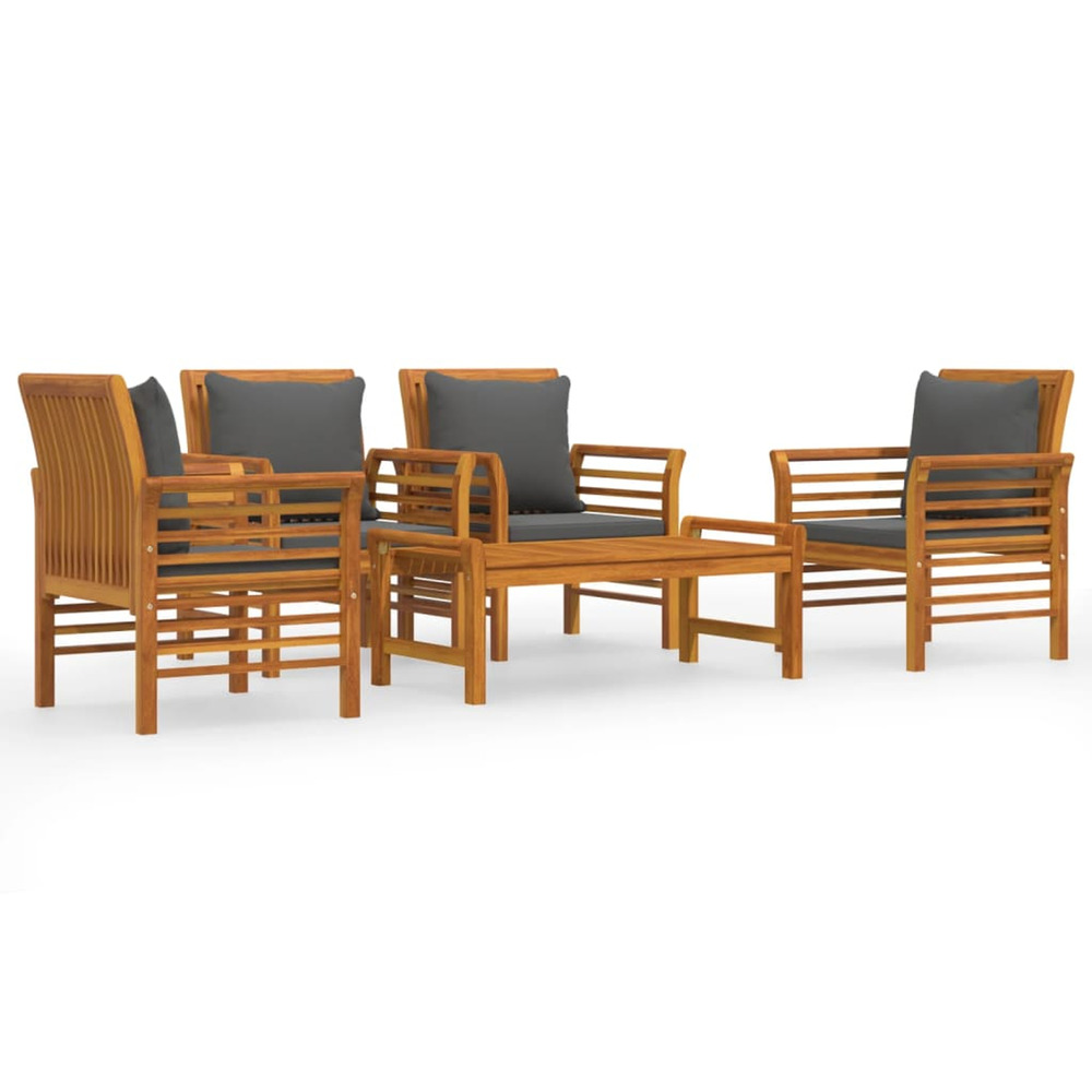 Salon de jardin avec coussins 5 pcs bois d'acacia solide