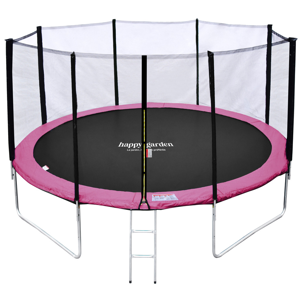 Trampoline 430cm réversible rose/gris melbourne, échelle, bâche et kit d'ancrage