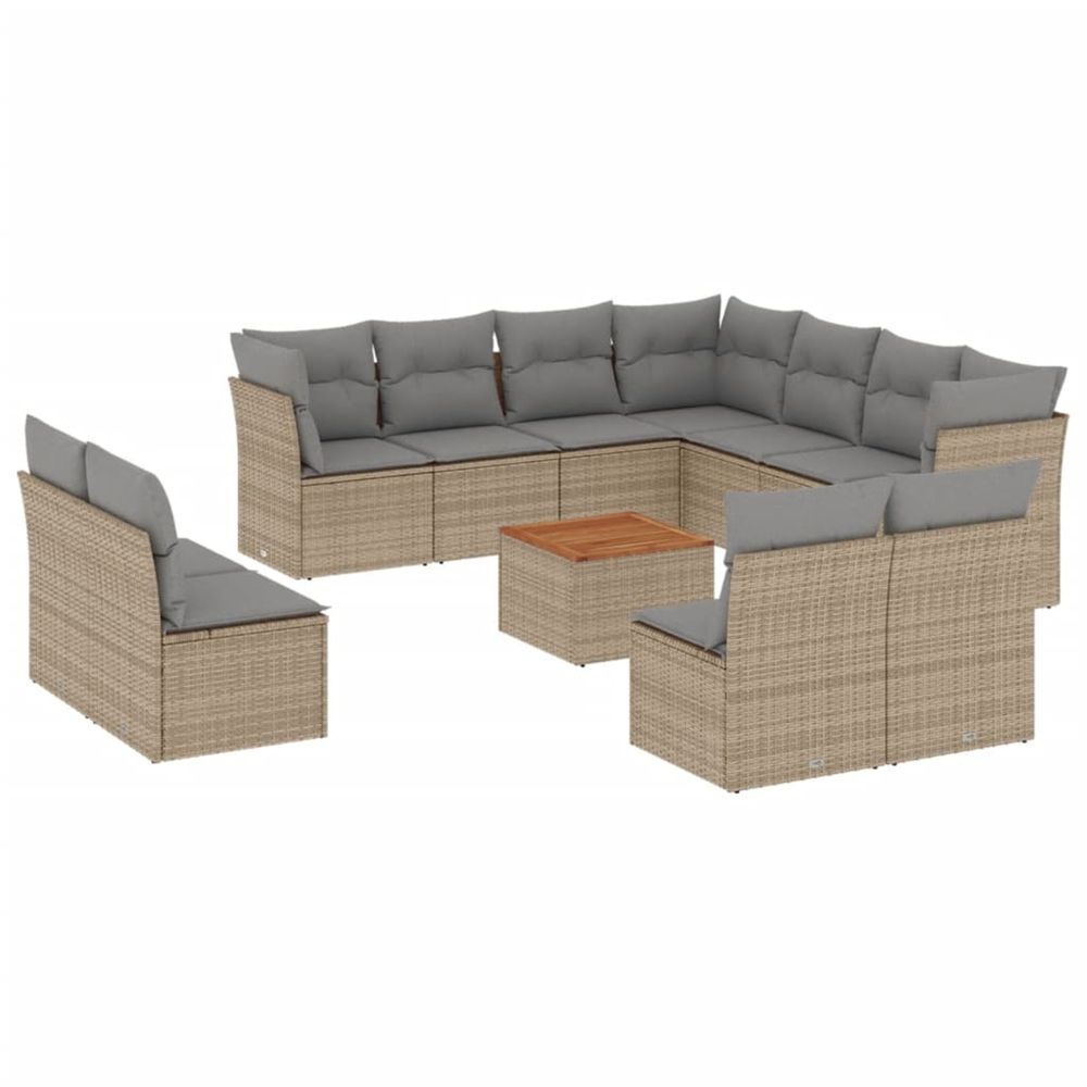 Salon de jardin avec coussins 12 pcs beige résine tressée
