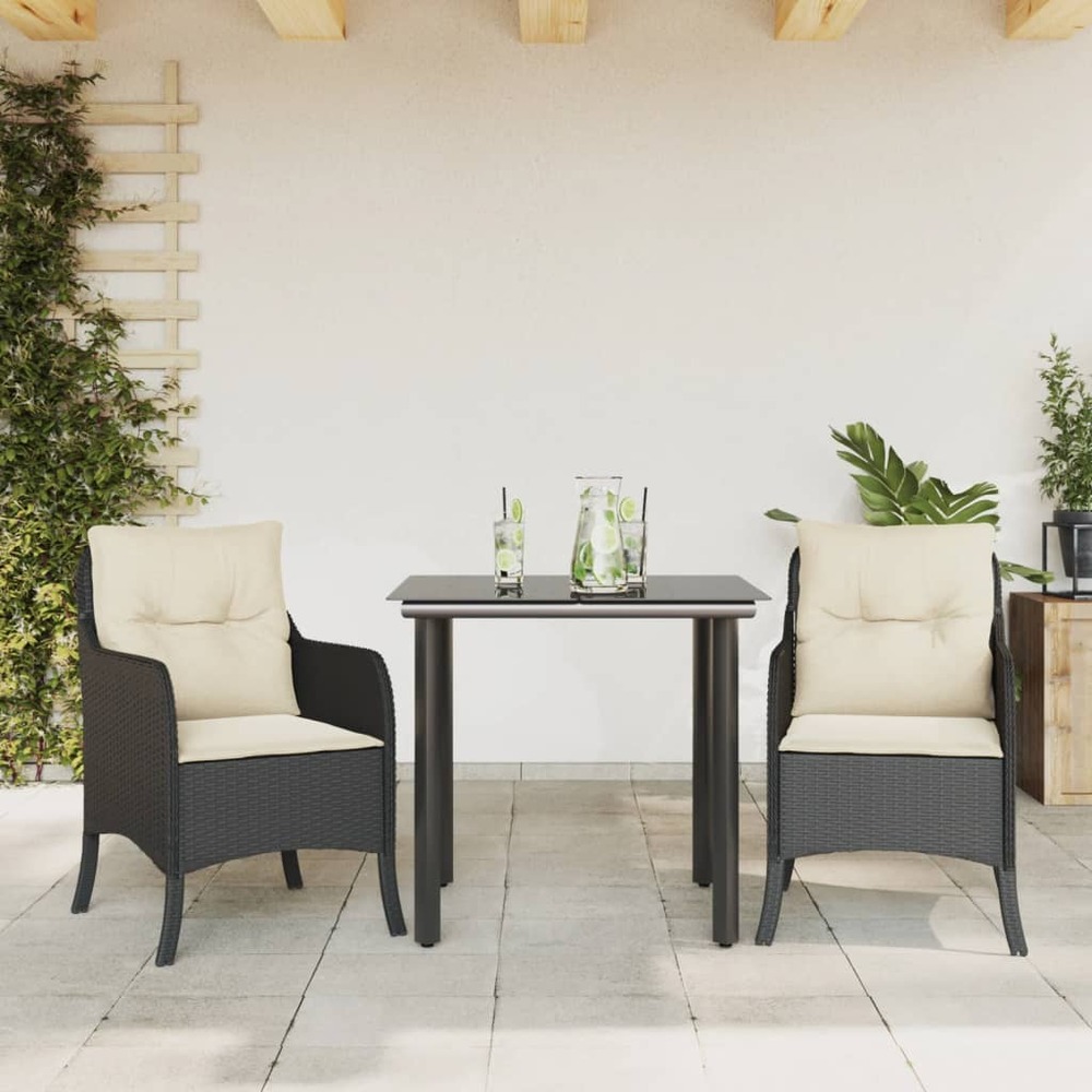 Ensemble à manger de jardin avec coussins 3 pcs noir