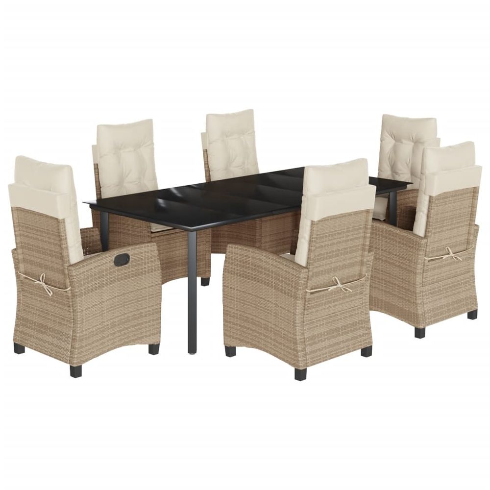 Ensemble à manger de jardin et coussins 7 pcs beige poly rotin