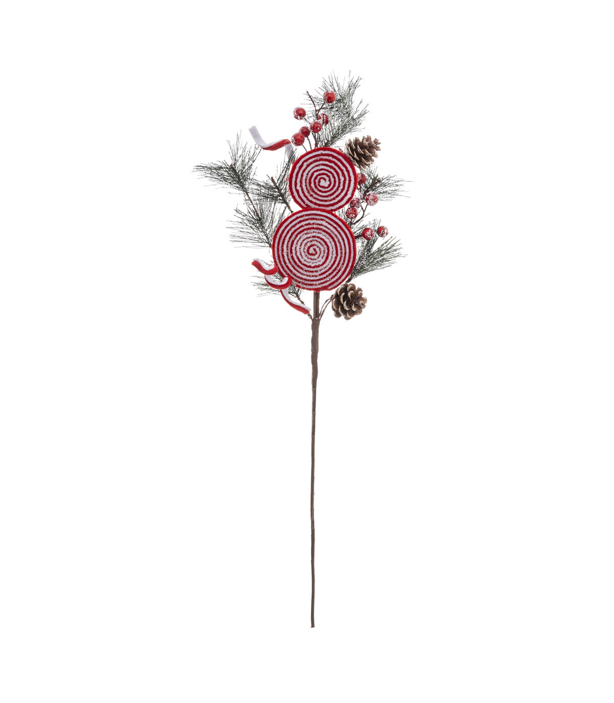 Branche décorative spéciale fêtes sucettes et baies rouges h 75 cm
