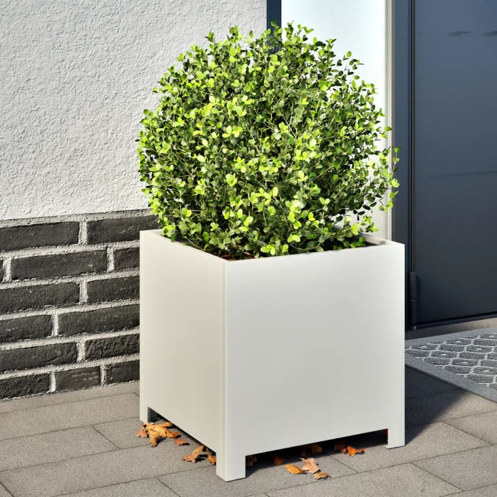 Jardinière carrée acier pot de fleurs pour balcon blanc 40cm