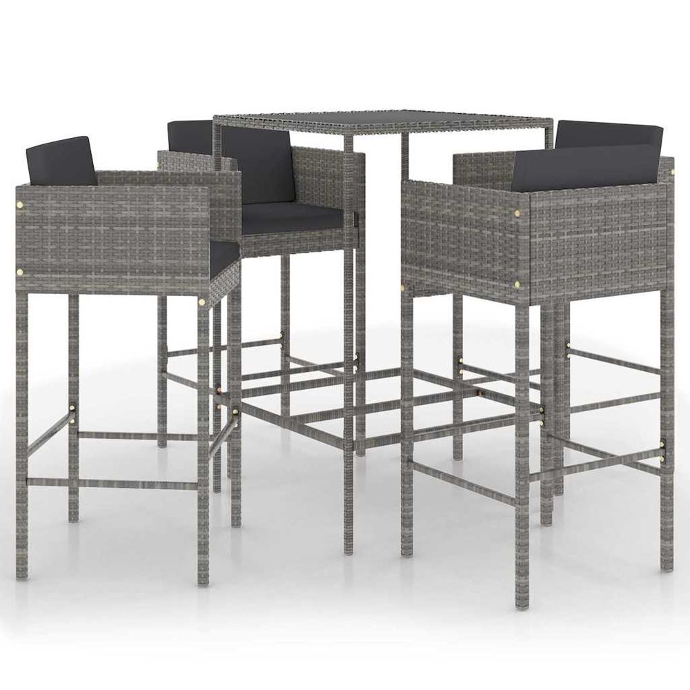 Ensemble de bar de jardin 5 pcs et coussins résine tressée gris