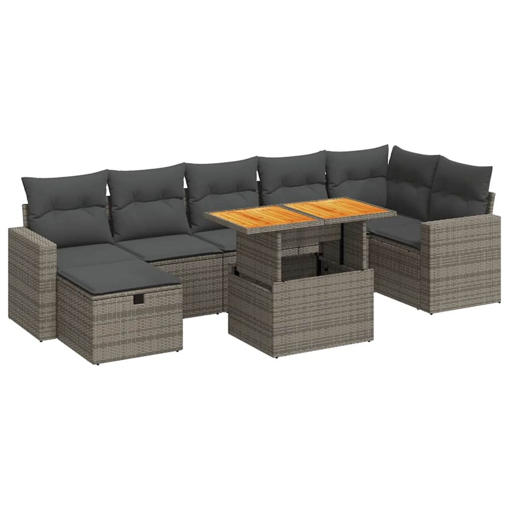 Salon de jardin 5 pcs avec coussins gris résine tressée acacia