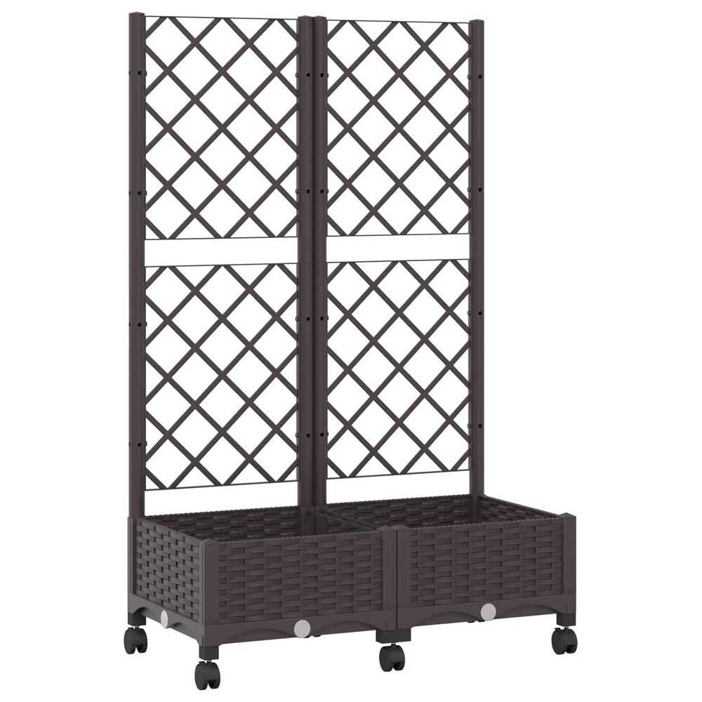 Bac de jardin avec treillis et roues marron 80 x 40 x 131,5 cm