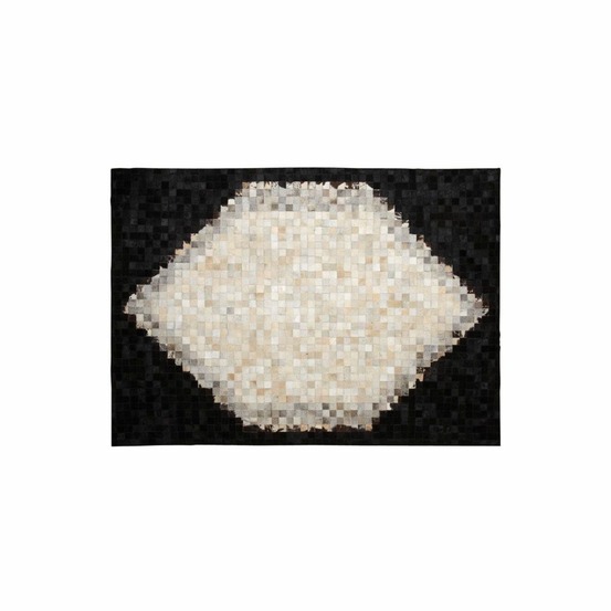 Tapis en peau de vache véritable losange noir et blanc