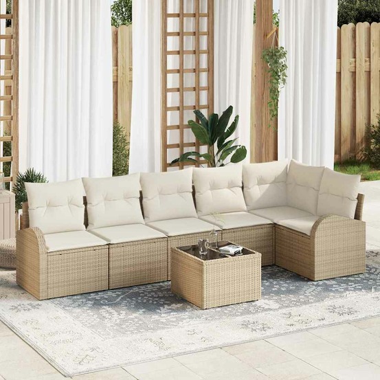 Ensemble de canapé de jardin 7 pcs beige polyrotin