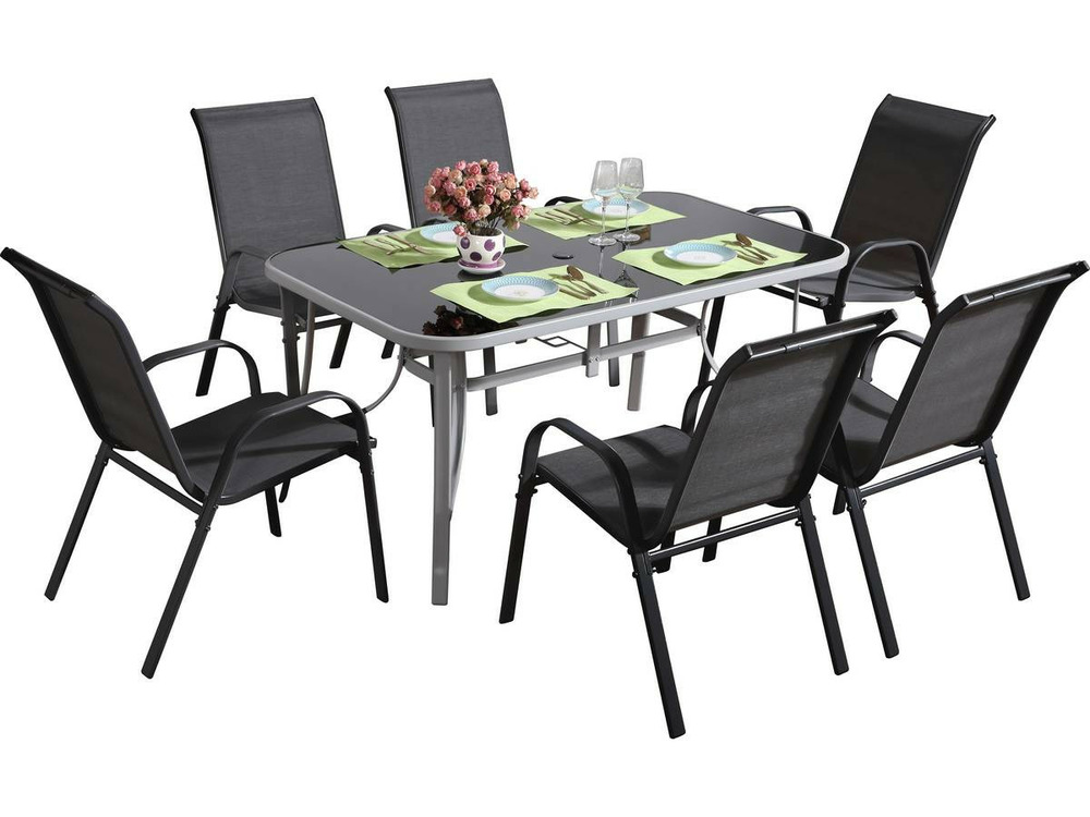 Table et chaises de jardin en textilène 