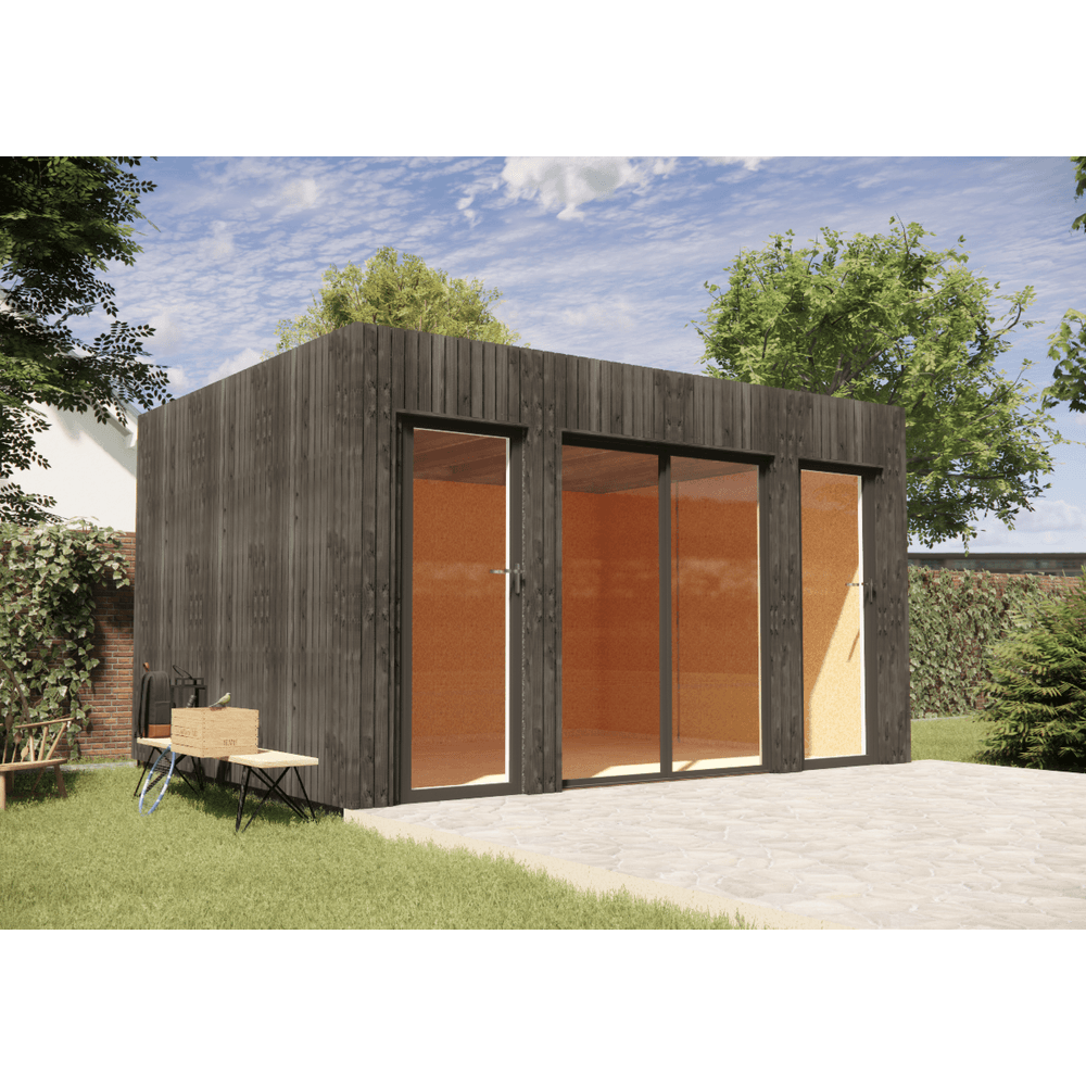Studio de jardin re2020 en bois 4,4 x 3,5 x 2,7 m / isolation re2020 / menuiseries alu k-line