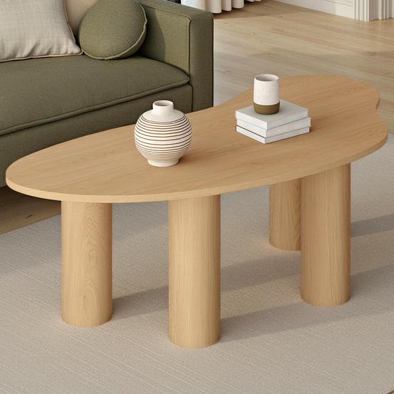 Table basse organique 100 cm bois effet hêtre