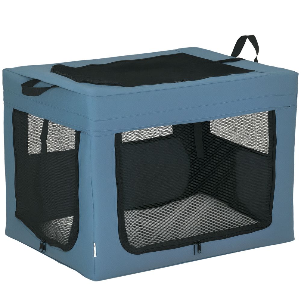 Sac transport animal oxford voyages voiture pliable multi-accès 69x51x51cm bleu noir