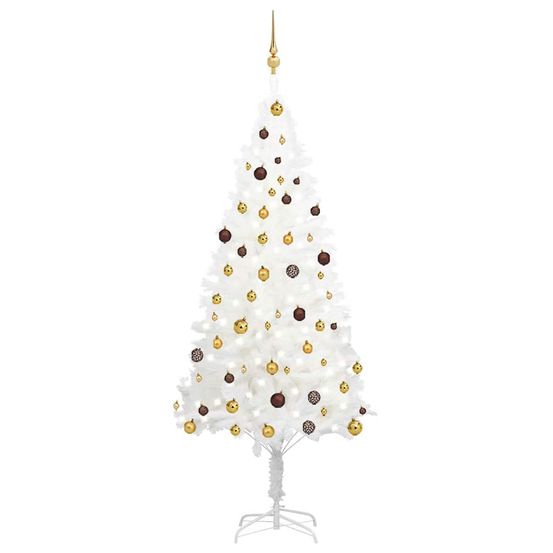 Arbre de noël artificiel pré-éclairé et boules blanc 210 cm