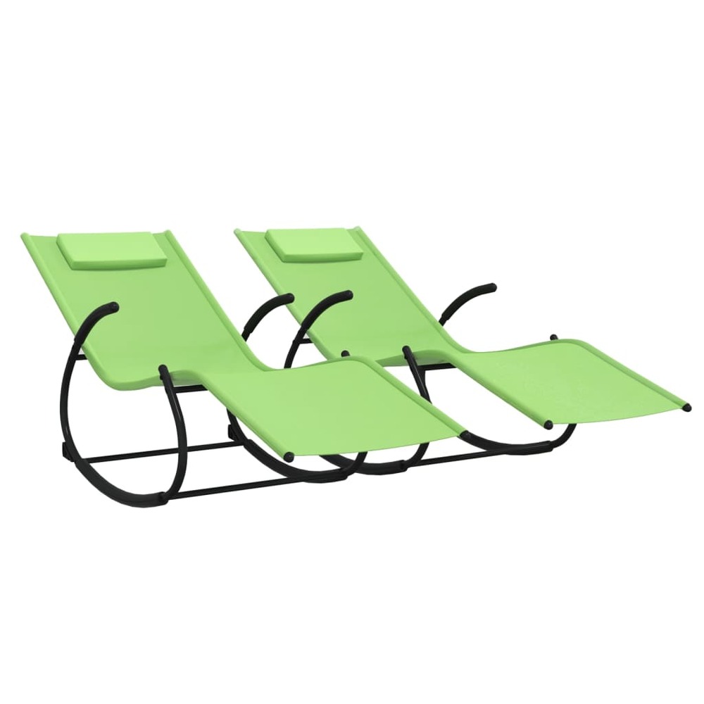 Chaises longues à bascule 2 pcs vert acier et textilène