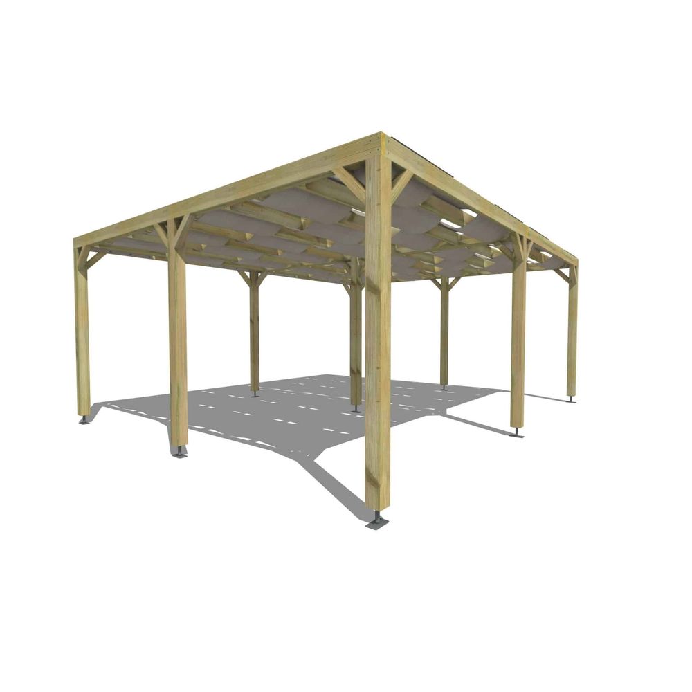 Pergola bois • 6m x 5m • indépendante • sens largeur • voilage semi-transparent inclus • livraison comprise