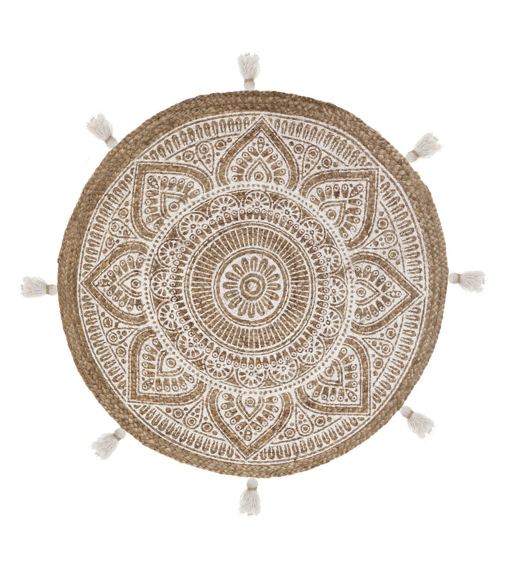 Tapis décoratif en jute imprimée blanc d 78 cm