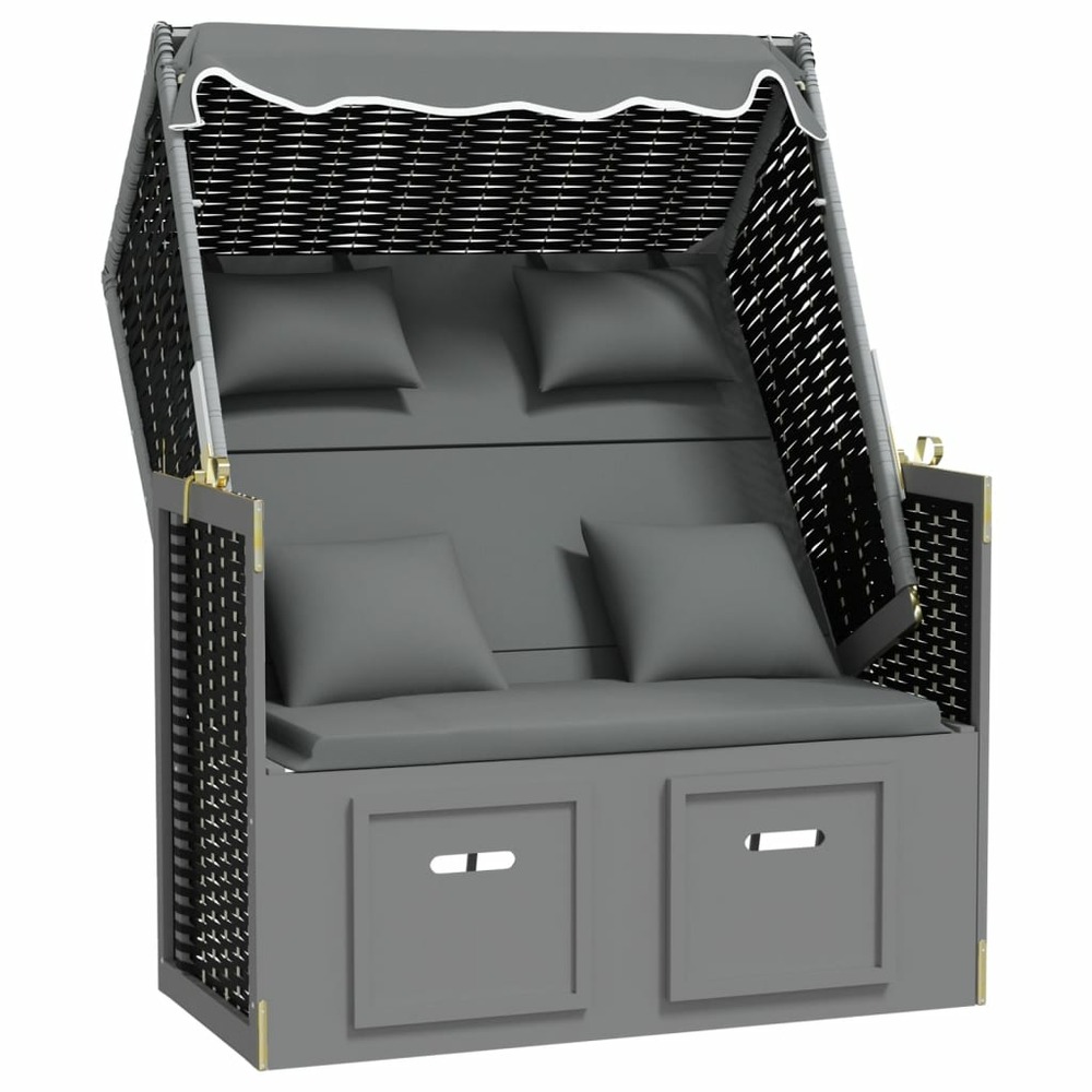 Strandkorb avec coussin résine tressée bois solide anthracite