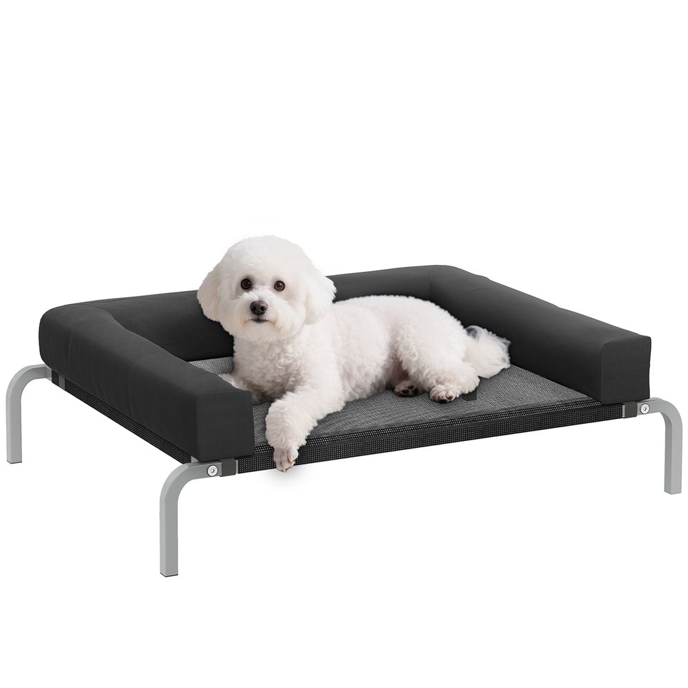 Lit surélevé chien toile oxford intérieur extérieur rafraîchissant 90x65x30cm noir - comfortxl outdoor living
