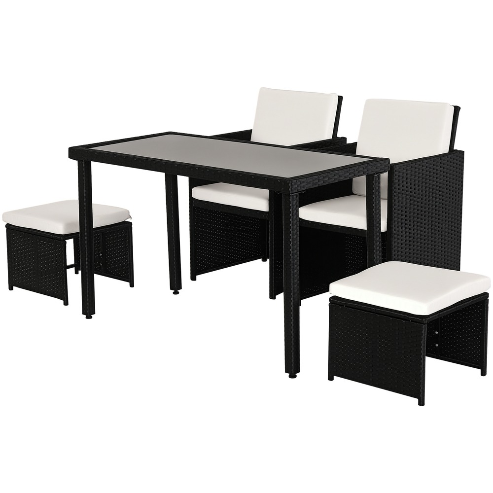 Ensemble repas de jardin 11 pièces en polyrotin avec coussins, noir, mobilier extérieur complet et confortable