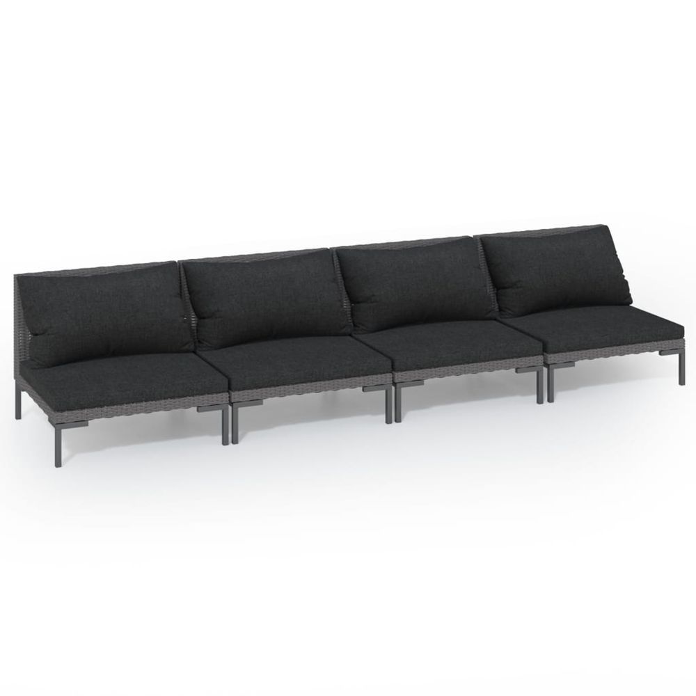 Salon de jardin 4 pcs avec coussins résine tressée gris foncé