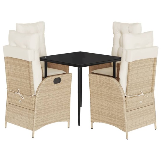 Ensemble à manger de jardin avec coussins 5pcs beige poly rotin