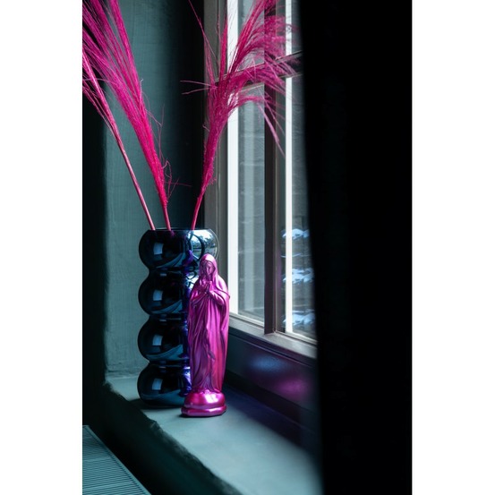 Vase chenille en verre bleu 13.5x13.5x30 cm