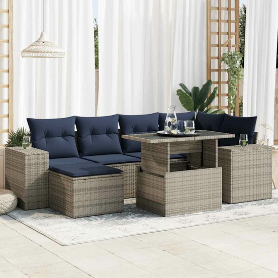 Salon de jardin avec coussins 9 pcs gris résine tressée acacia