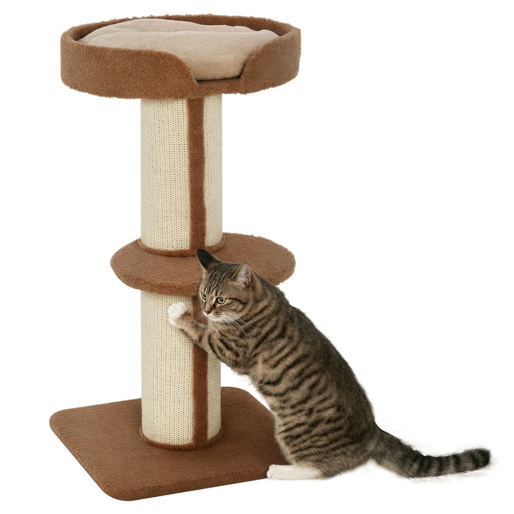 Arbre à chat 3 niveaux 91 cm avec panier douillet plateforme et poteau griffoir sisal marron