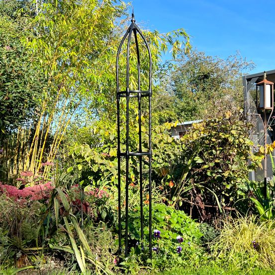 Treillis obélisque de jardin pour plantes grimpantes 220cm x 40cm - support pour fleurs en pot, rosier, cultures - arche métallique