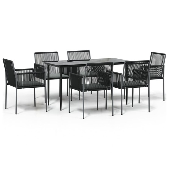 Ensemble à manger de jardin coussins 7 pcs noir rotin et acier