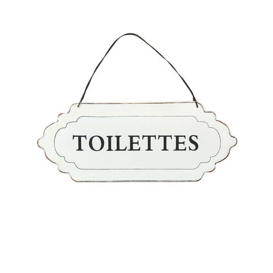 Plaque de porte décorative vintage de toilettes en métal blanc 25x11cm