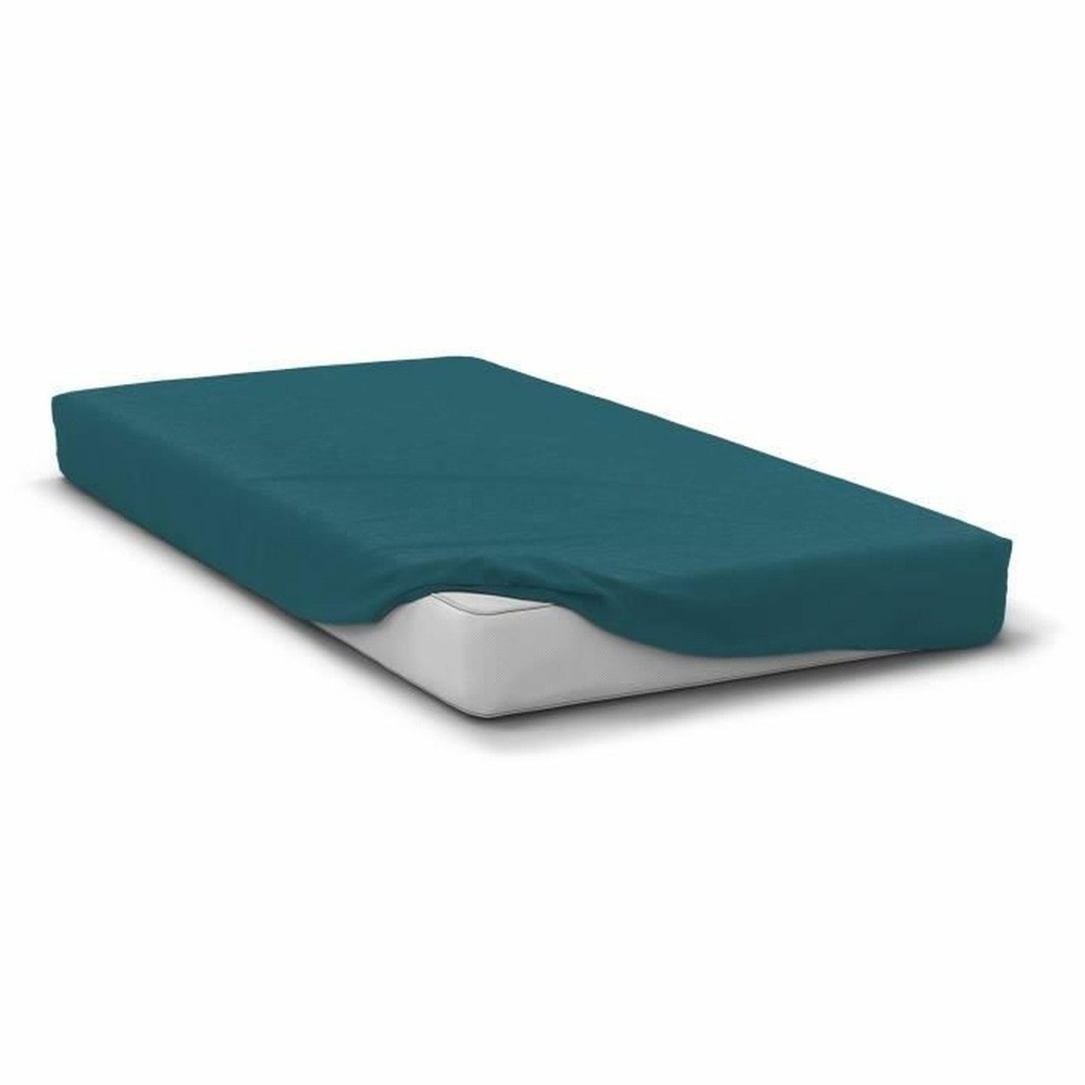 Drap housse microfibre 82 g - 180 x 200 cm - bonnet 30 cm - bleu canard
