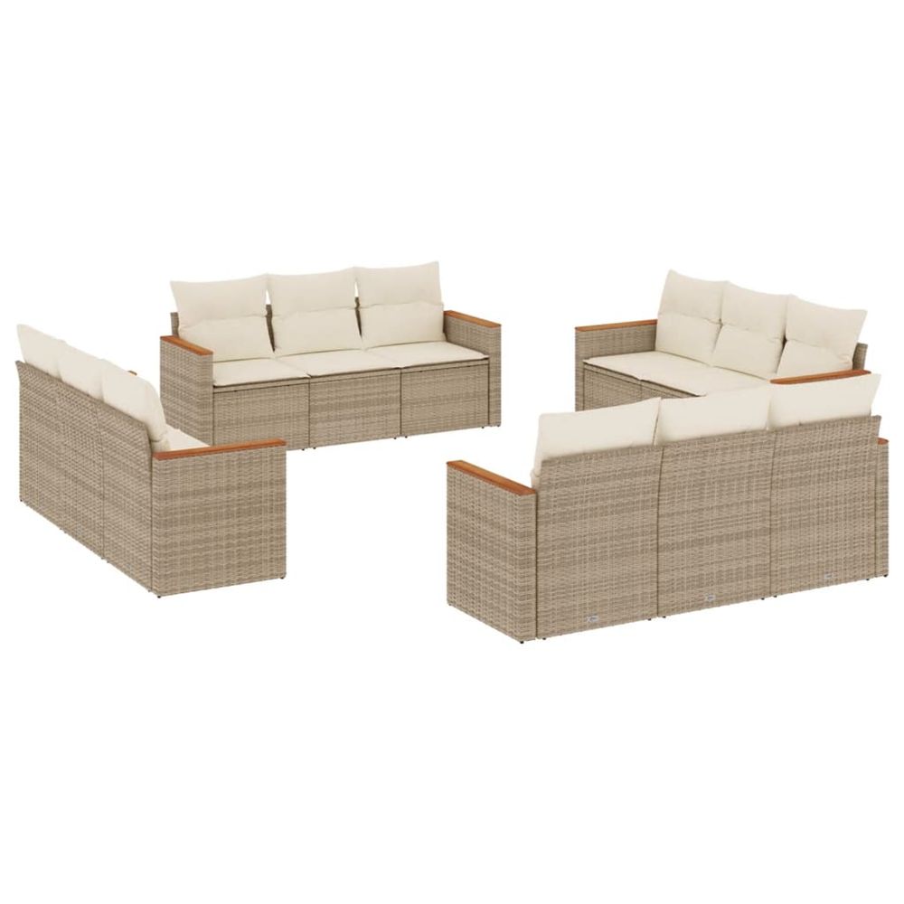 Salon de jardin avec coussins 12 pcs beige résine tressée