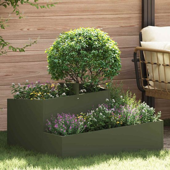 Grand cache-pot carré en acier vert olive 80x80 cm