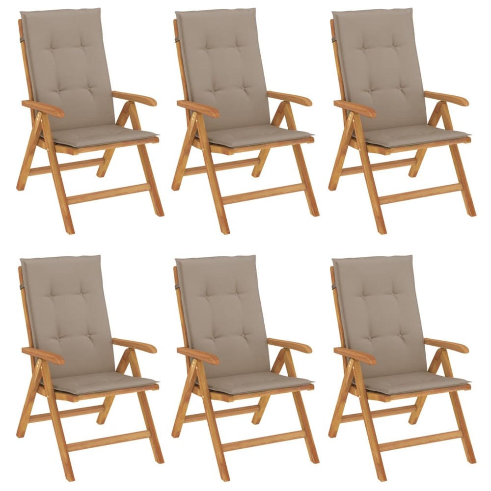 Chaises de jardin inclinables et coussins lot de 6 bois teck