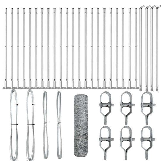 Clôture avec poteaux argent 1 x 50 m acier recouvert de pvc