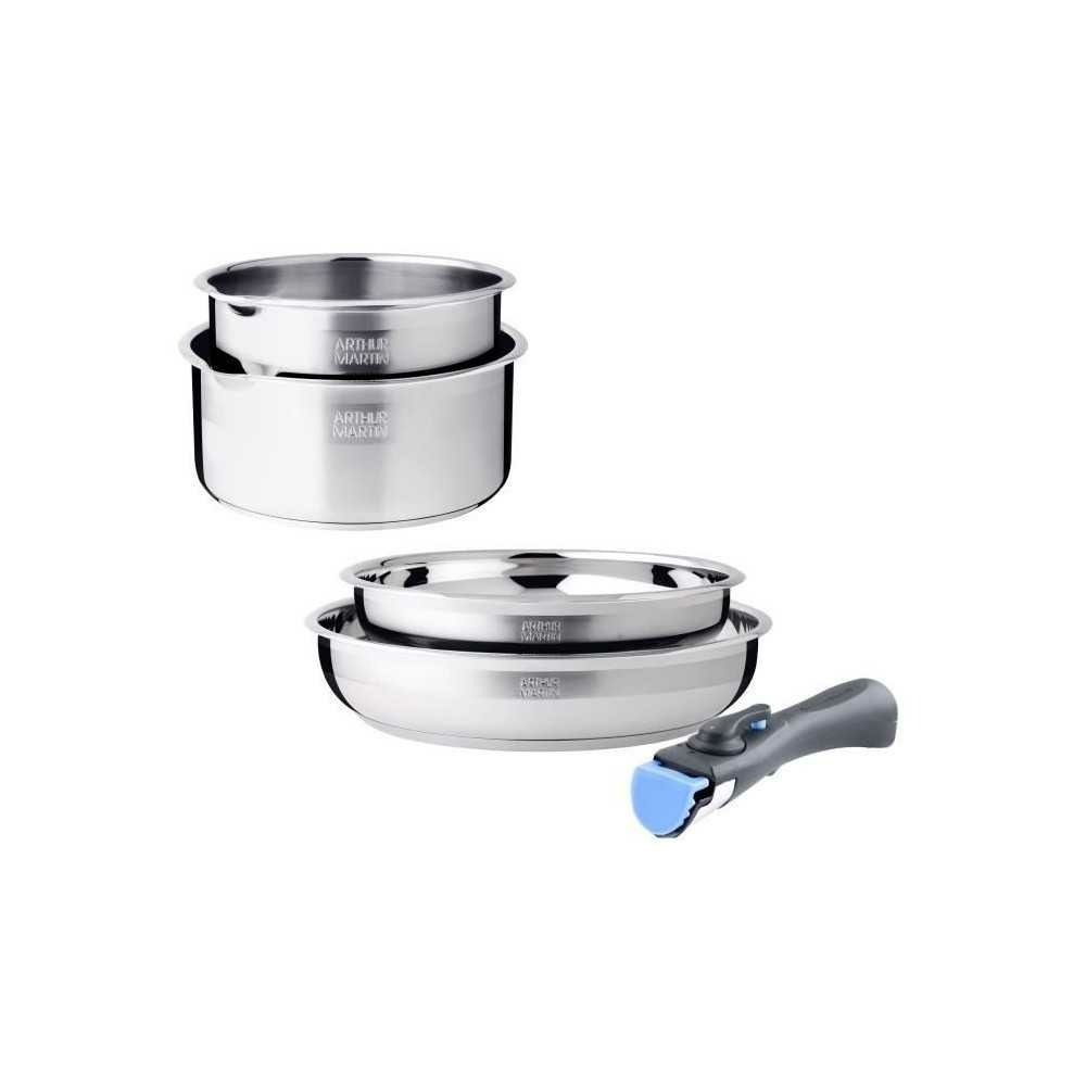 Batterie de cuisine - induction - arthur martin - am2189 - acier inoxydable 18/10 - 5 pieces - poignée amovible