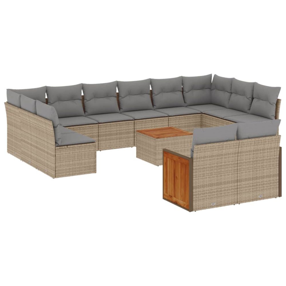 Salon de jardin avec coussins 13 pcs beige résine tressée
