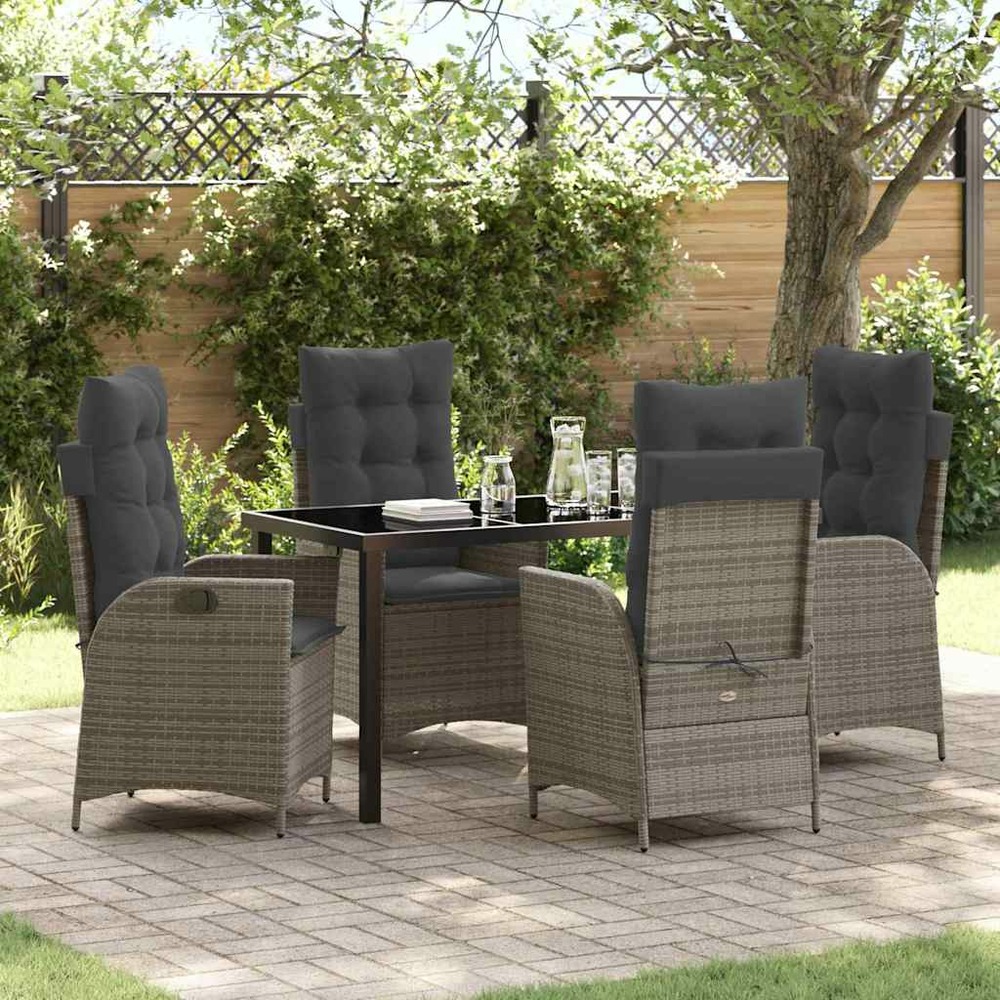 Ensemble de salle à manger pour jardin 5 pcs gris polyrotin