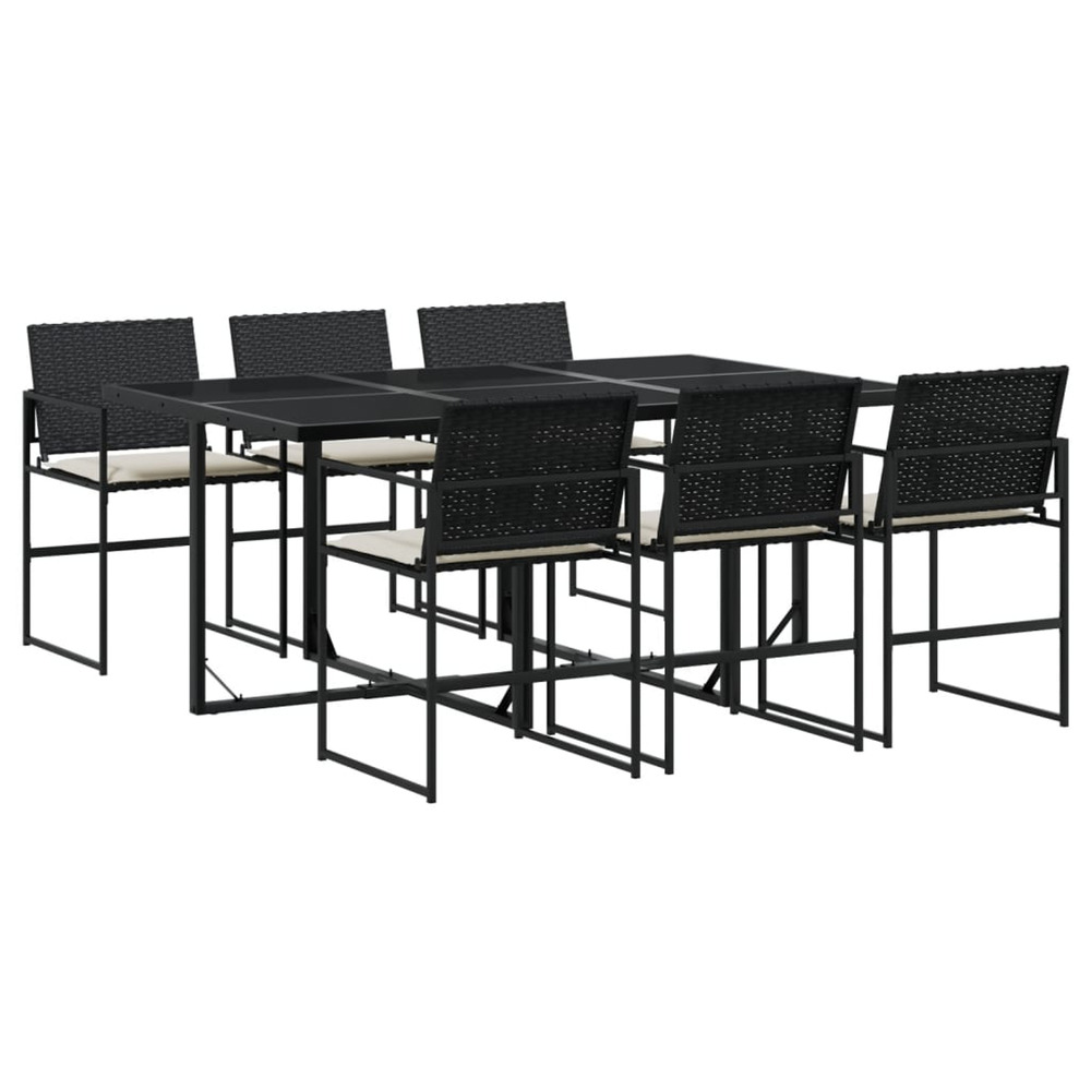 Ensemble à manger de jardin coussins 7 pcs noir résine tressée
