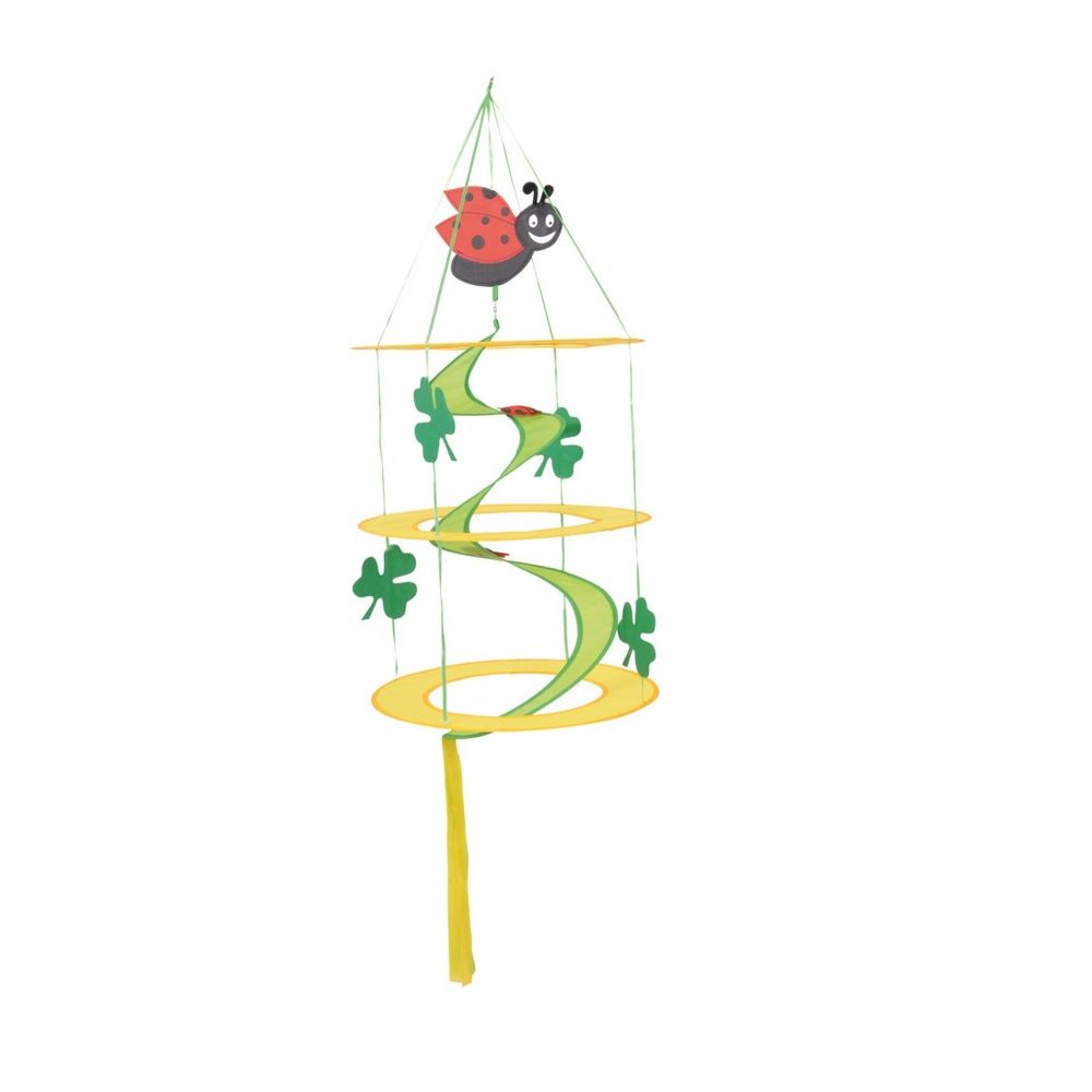 Spirale a vent coccinelle et fleurs décoration suspendue colorée