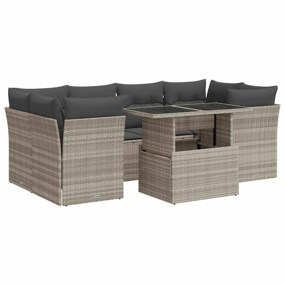 Salon de jardin avec coussins 7 pcs gris clair résine tressée