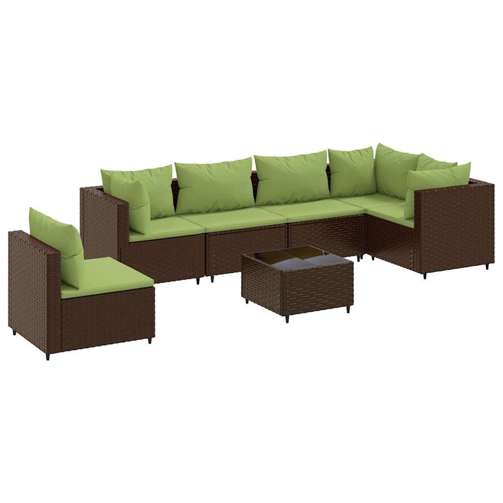 Salon de jardin avec coussins 7 pcs marron résine tressée