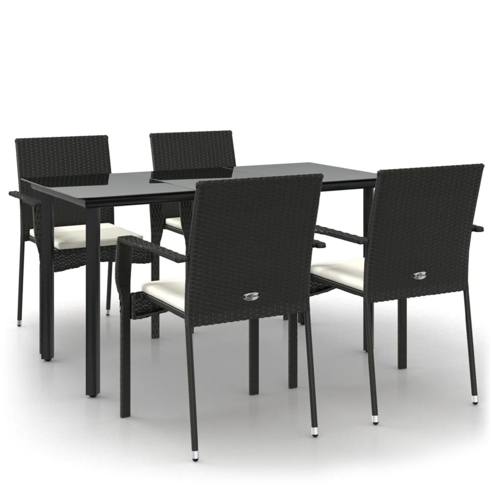 Ensemble à manger de jardin coussins 5pcs noir résine tressée